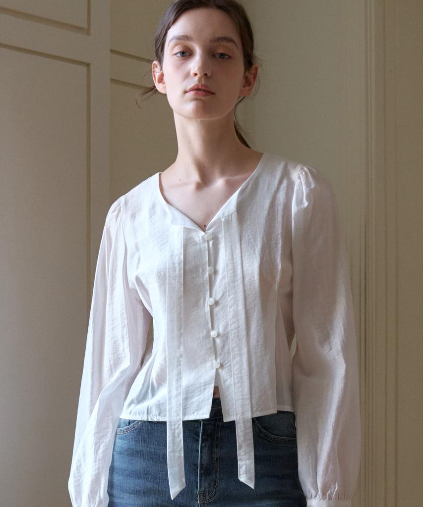 HAINT Dova Soft Tie_Neck Blouse 2Col_Ivory