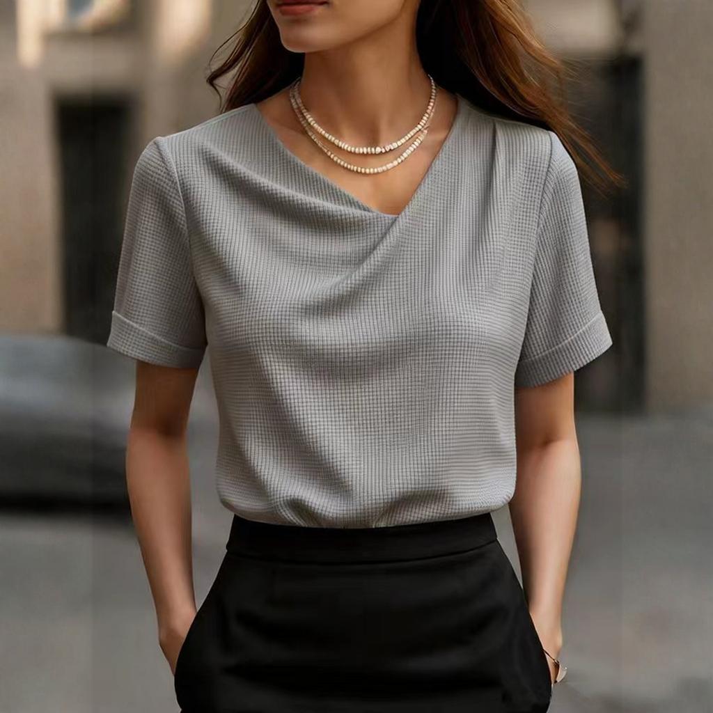 Maglione casual da donna con scollo a V, manica corta, vestibilità larga, in vari colori