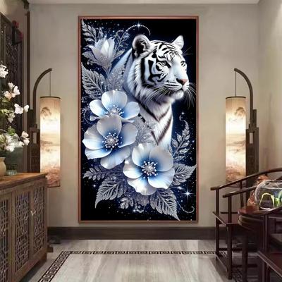 Beautiful White Tiger and Flowers Picture DIY Diamond Painting Cross Stitch Full Drills Diamond Mosaic New Collection Home Decor