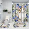 Animal With Flowers Pattern Shower Curtain Bath Sets Waterproof Non-Slip Bathroom Rug Toilet U With 12 Hooks Home Deco