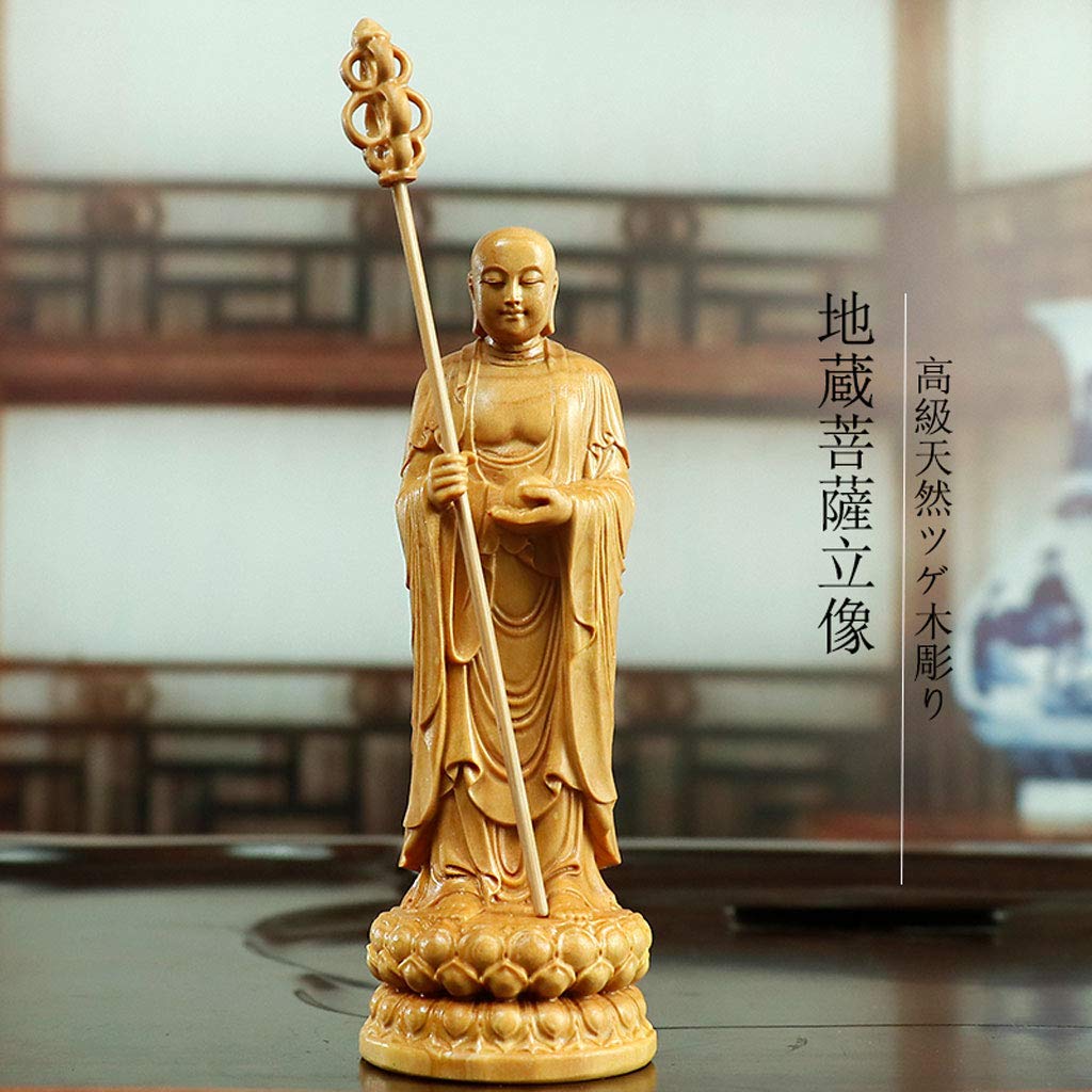 Standing Jizo Bodhisattva Buddhist Carved from Premium Natural Boxwood Carved Buddha Sculptured Buddha Wood Buddhist Altar Wooden Good Principal Deity