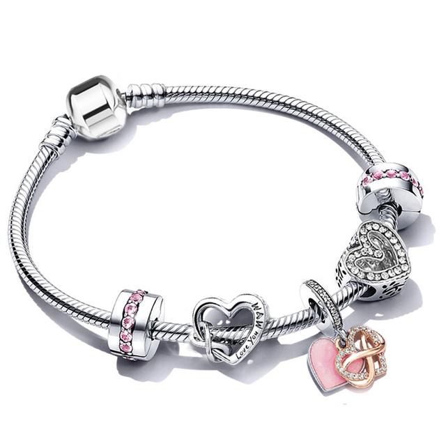 Love You Forever Beads Charm Bracelets Elegant Silver Color Snake Chain Bracelets For Women Lover Jewelry Gift Special Offer