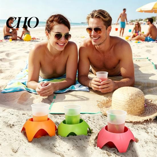 Portabicchieri da Spiaggia con Colori Vivaci Impilabile Portatile Accessori per Bevande Telefoni Snack Crema Solare Organizer Senza Sabbia Viaggio Campeggio Picnic