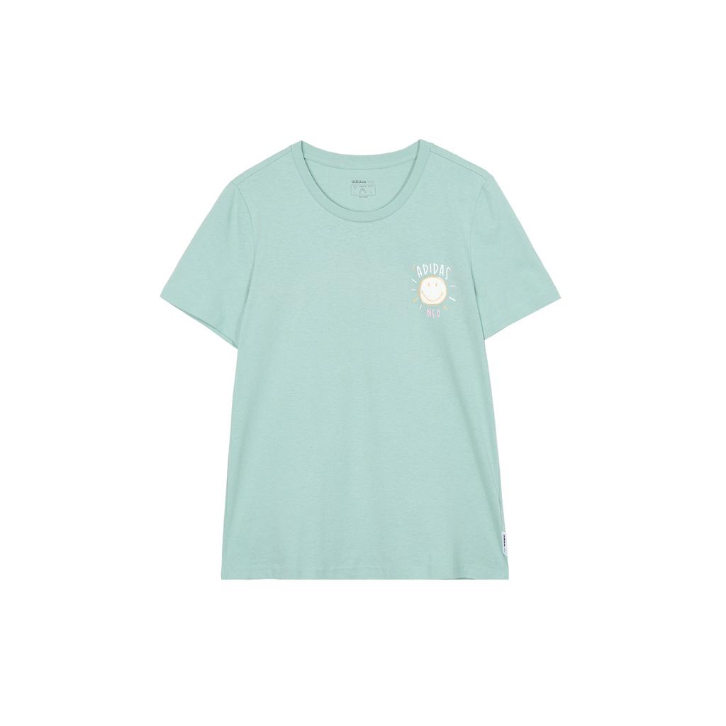 Adidas Neo Smiley Print Sports Round Neck T-Shirt Women Tops Green GP5785