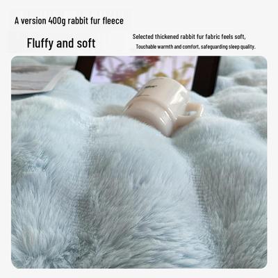 Cozy Rabbit Hair & Coral Milk Velvet 4-Piece Bedding Set: Sheet, Duvet, Blanket, Fitted Sheet