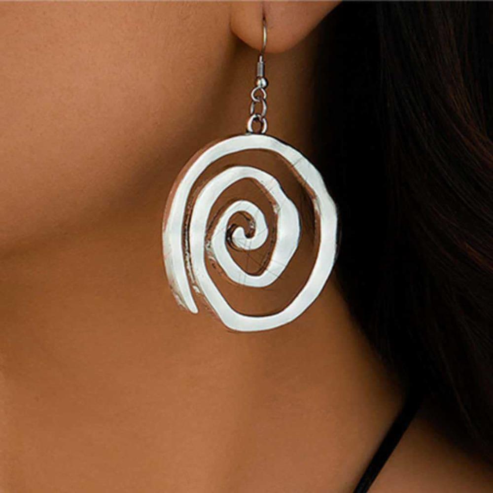 Bohemia Fashion Sliver Color Thread Vortex Symbol Dangle Earrings for Women Simple Retro Beach Mermaid Earrings Jewelry Gifts