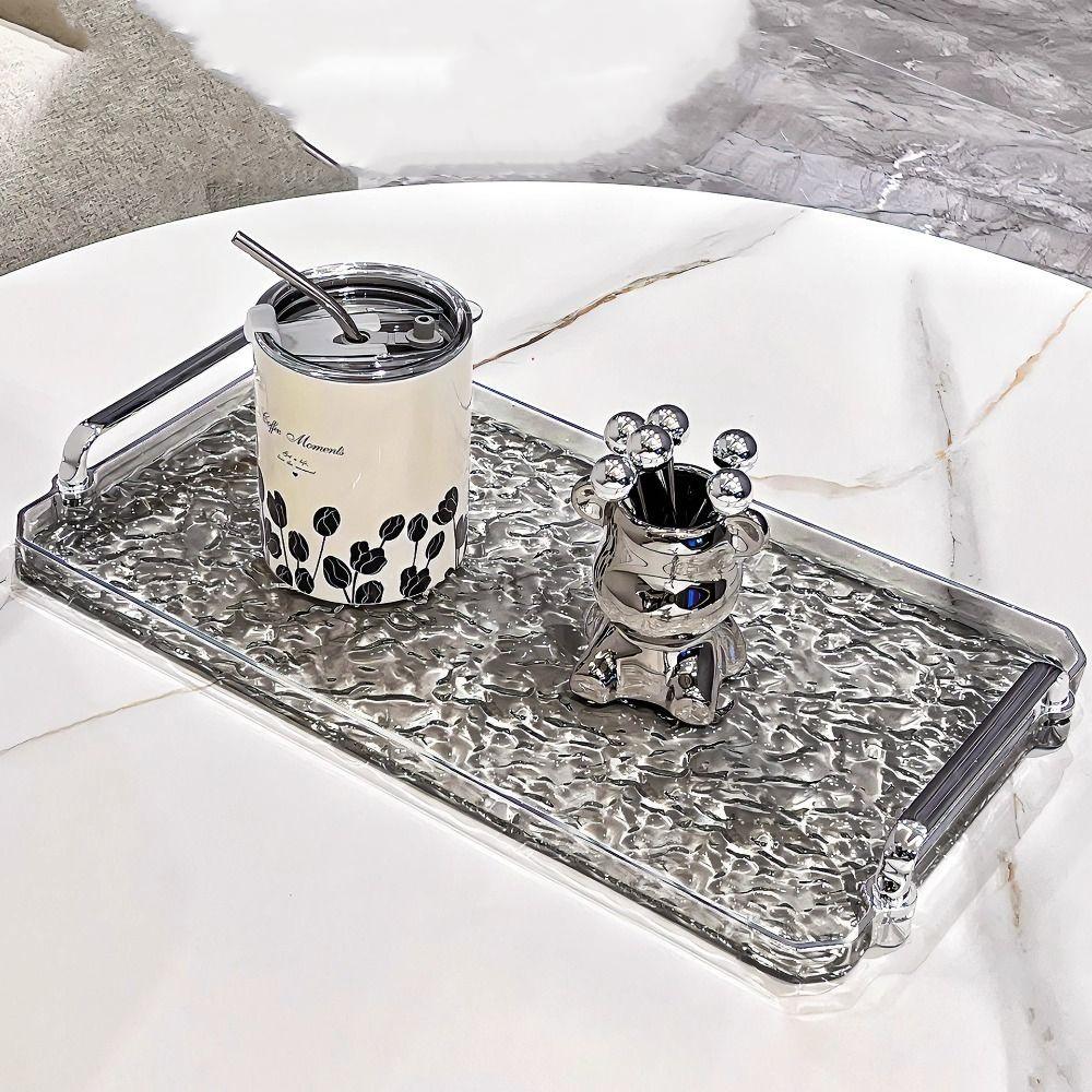 Light Luxury Tea Cup Tray Decorative Dessert Plate Clear Water Ripple Storage Tray Household
