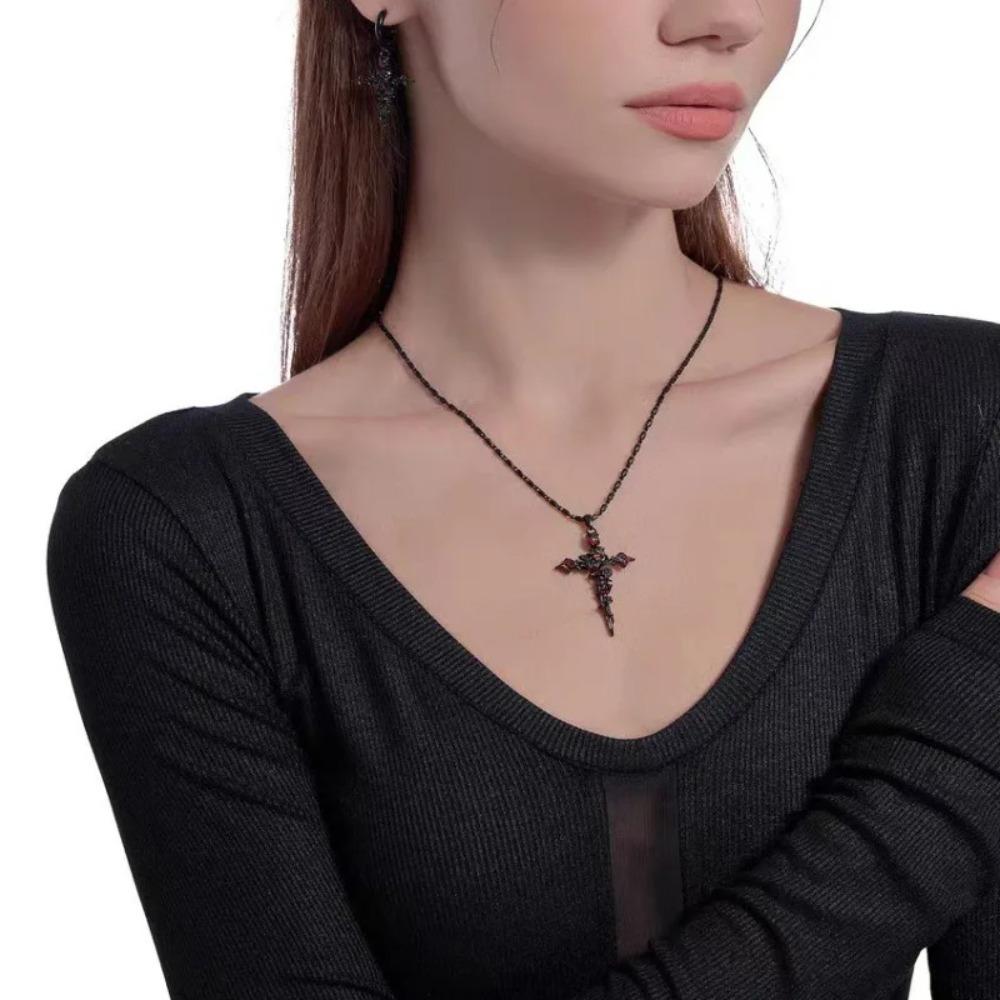 Orecchini Punk Spina Rosa Croce Stile Dolce Fresco Oscuro Ciondolo Collana Gioielli per Festa Halloween
