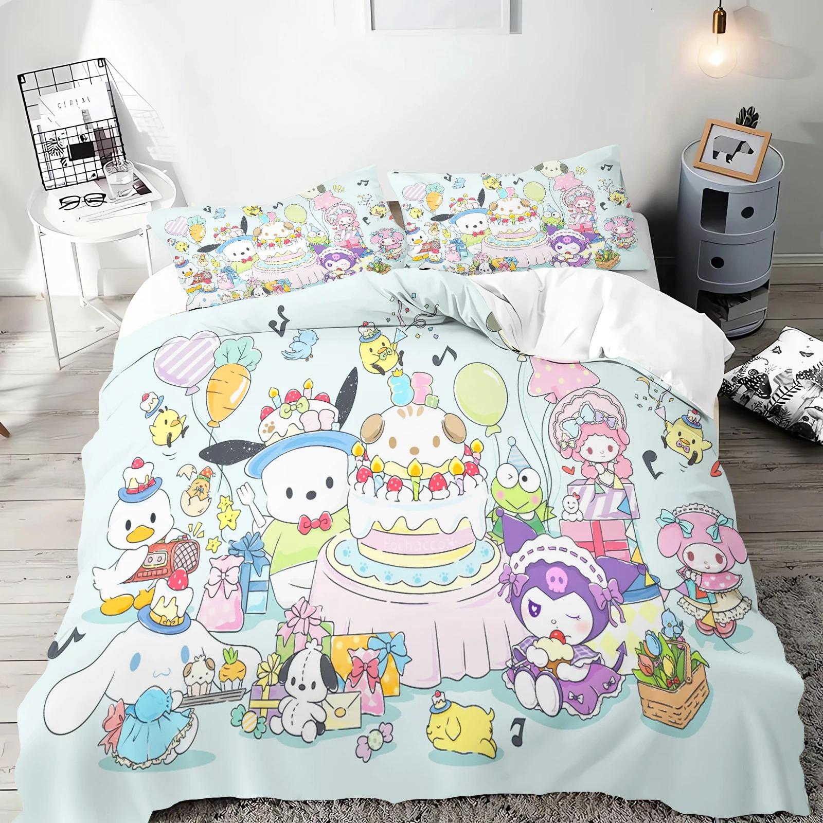 

Постільна білизна Sanrio Hello Kitty Kuromi Cinnamoroll Ковдра Покривало Підковдра Наволочка Набори з 2-3 предметів Дитячий Дорослий розмір EU Single 135x200cm