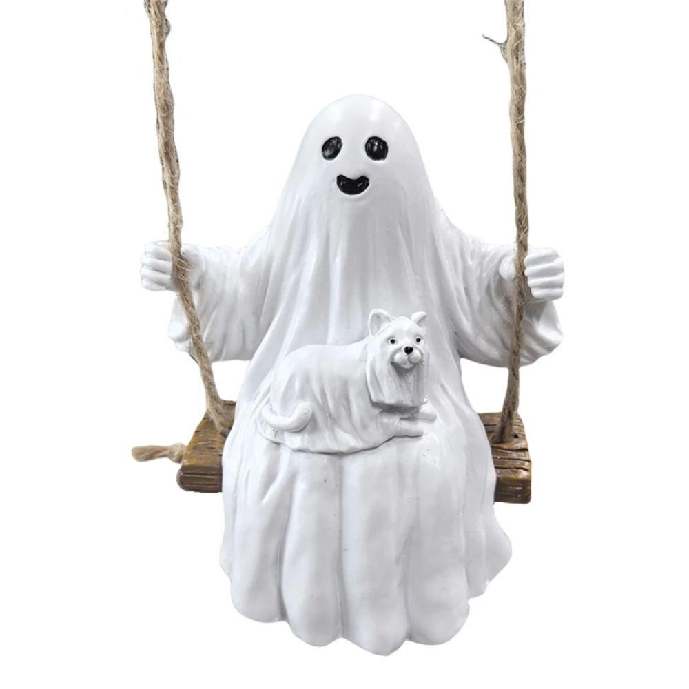 Handmade Halloween Cute Ghost Dog Ornament Resin Ghost Walking Dog Sculpture  Holiday Gift