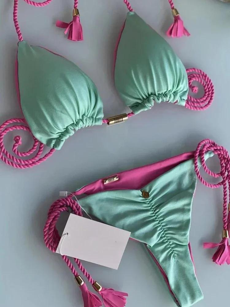 Swimwear Beach Vacation Outfits Thong Bikini Set Swimsuits Sexy Girl Bikinis Triangle Bandage Female Clothing Beachwear 2025