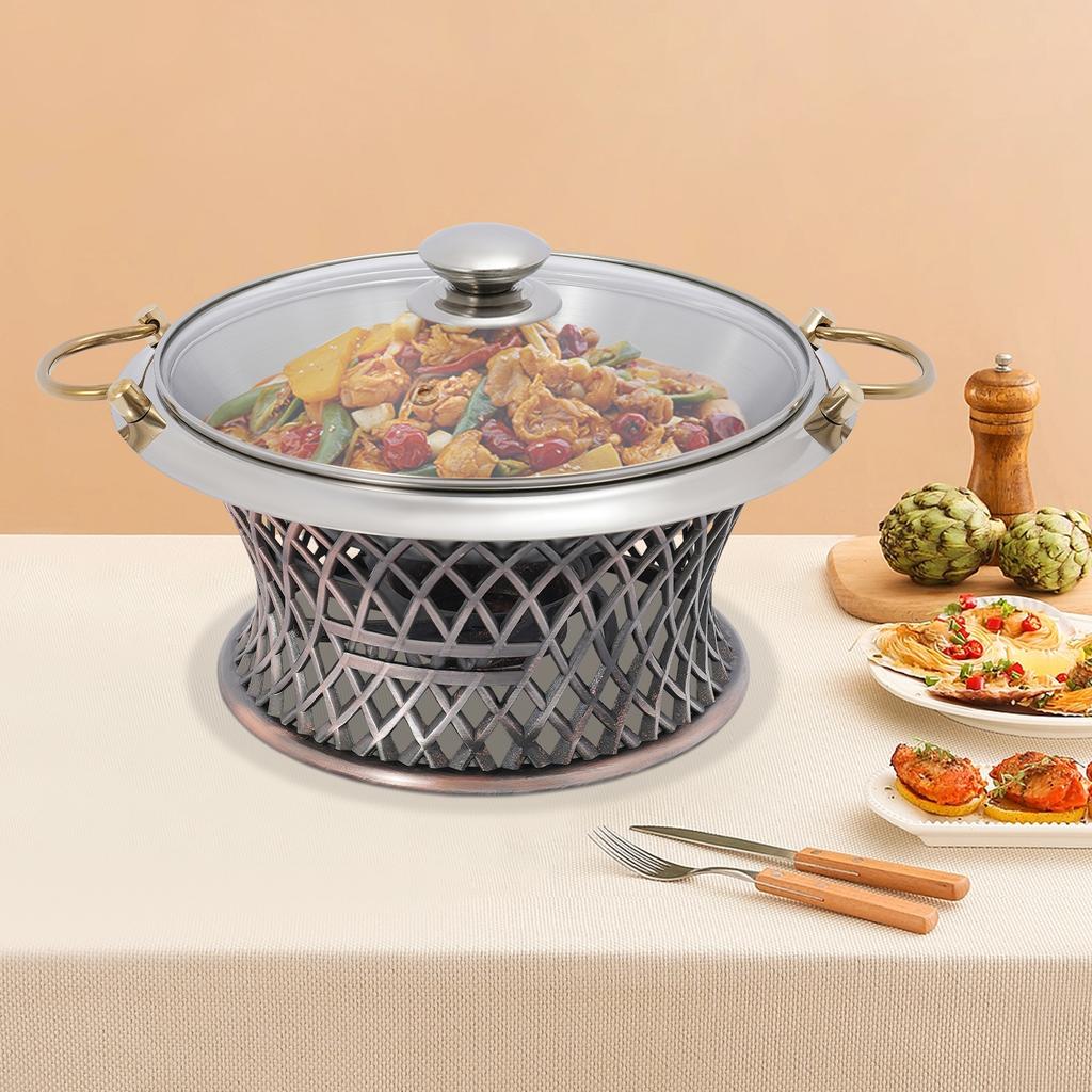 Elegant Bronze Buffet Chafing Dish W/ Lid, Round Alcohol Burner Warmer, 24cm Tabletop Food Pan, Perfect for Catering & Home Use
