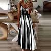 LYRIA Sexy Sleeveless Dress Women Black White Stripe Printed Long Dresses Summer Casual Vacation Party Dress Robe