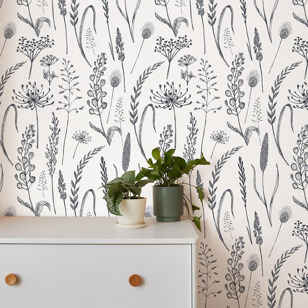 White Sketch Ear Of Leaf PVC Wallpaper Retro Simple Home Decor Waterproof Contact Paper Chic Flower Removable Wallpaper