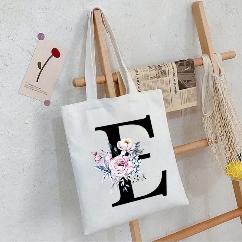 Alphabet24 Letter Print Student Portable Canvas Bag Tote Bag Large Capacity Messenger Bag
