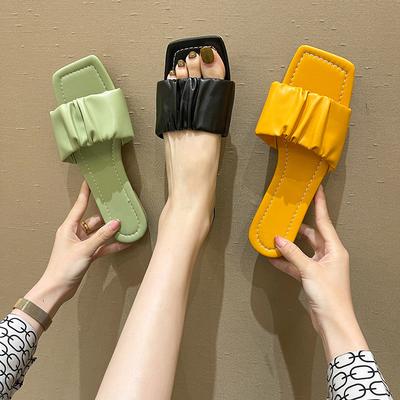 Summer New Square Head Flat Flat Female Slippers Net Red Fashion Casual Lightweight Large Size Outside To Wear Slippers Woman