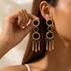 Palace style black resin inlaid with hammer patterned tassel chain earrings, suitable for daily use, parties, and photo shoots