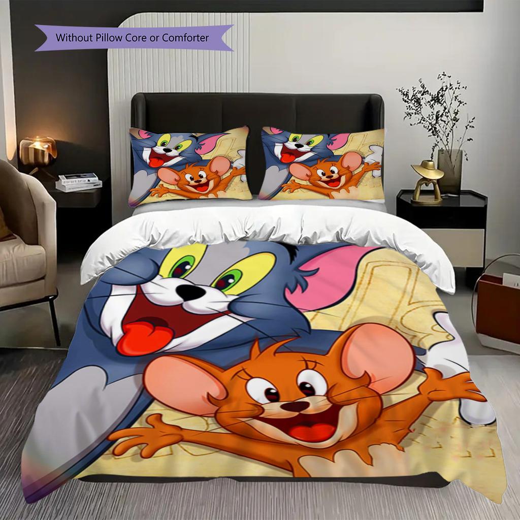 Classic Cartoon Duo Bedding (1 * duvet cover + 2 * pillowcase, without core) 2D Flat Duvet cover and pillowcase Bedding set Christmas birthday gift