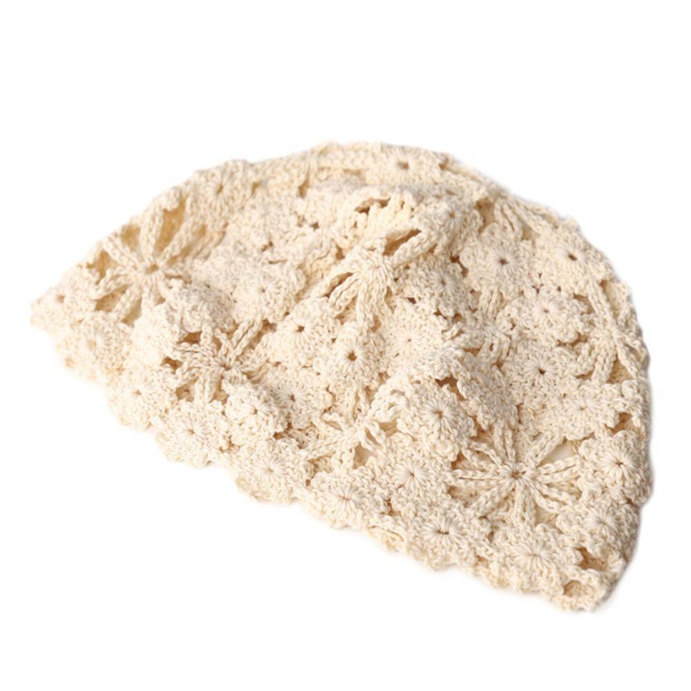 Flowers Knitted Hat Hollowed Out Skullies Hat Breathable Sun Visor  for Women