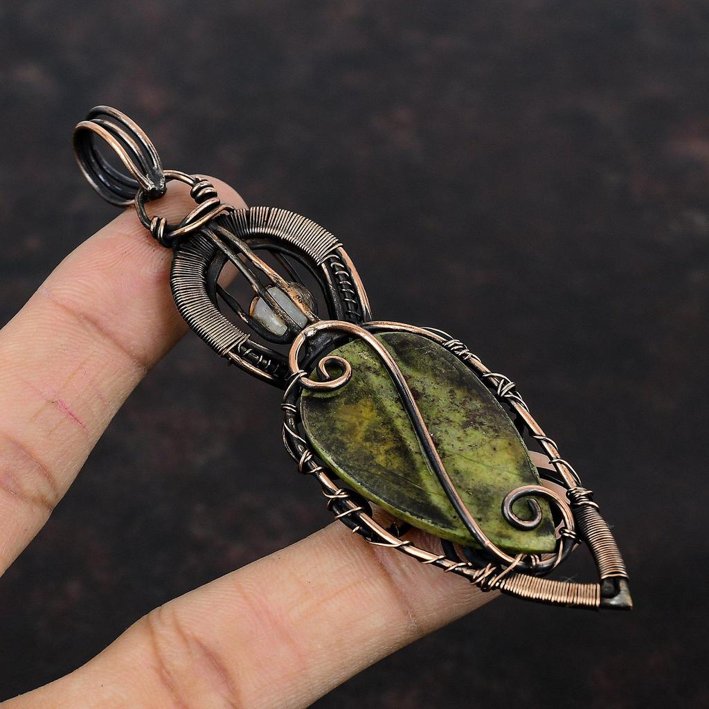 Dragon Bloodstone Pendant Copper Wire Wrapped Gemstone Pendant Rainbow Moonstone Pendant Copper Wire Jewelry Handmade Pendant Gift For Mom