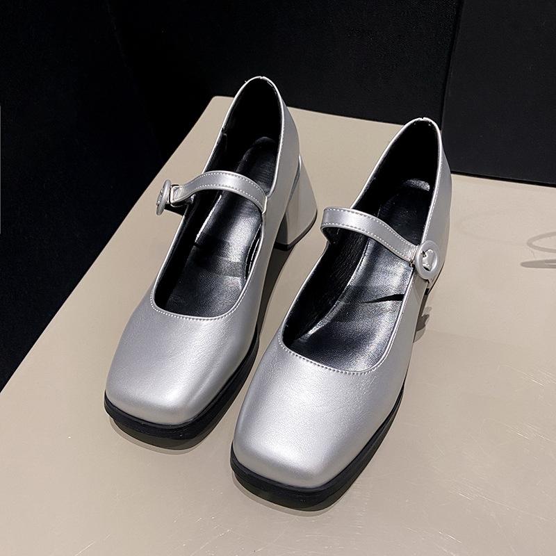 

Жіночі туфлі Мері Джейн на товстому каблуці з квадратним носком, нові весна-осінь 2025, однотонні туфлі з неглибоким вирізом 40 срібний