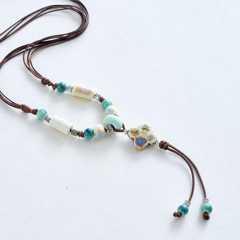 Bohemian Retro Butterfly Pendant Ceramic Necklace