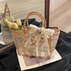Large capacity picnic bag for ladies  two-tone fabric  embroidered bow  casual PVC bag  women's bags