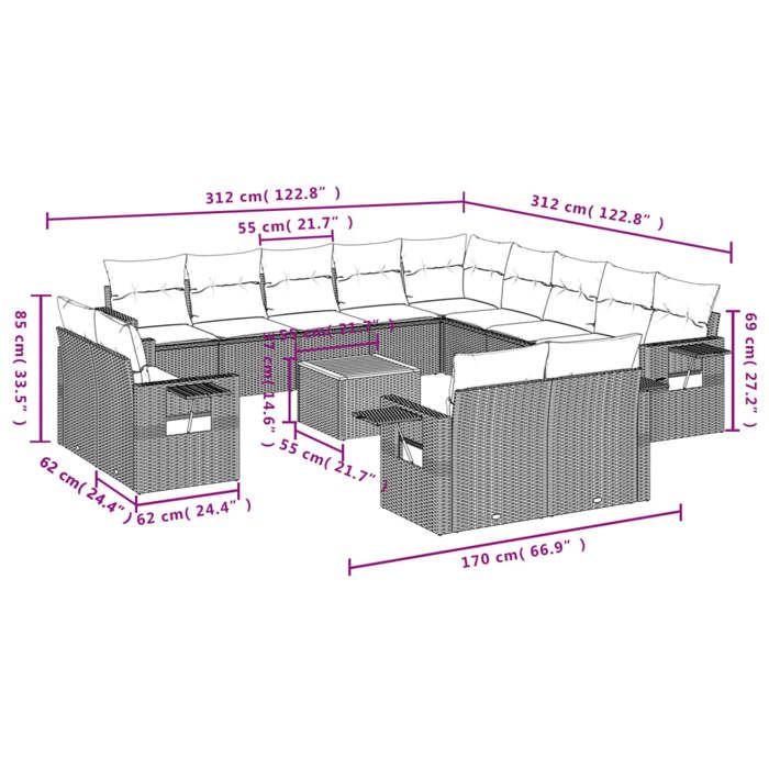 VidaXL Garden Lounge Set with Cushions 14 Pcs, Patio Sofas, Patio Furniture Set, Outdoor Furniture, Grey 3224842