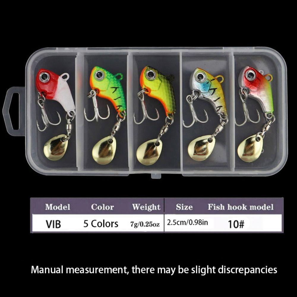 5Pcs/Box Hard Metal Rotating VIB Lure For Saltwater Freshwater Bass Pike Trout Fishing