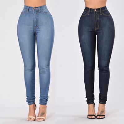 Calças Skinny de Jeans Elástico de Cintura Alta