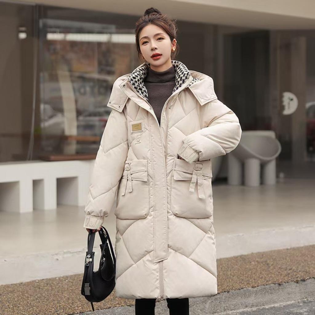 2025 winter new plus-size Korean loose down cotton jacket women's mid-length student cotton jacket women's hat detachable padded jacket