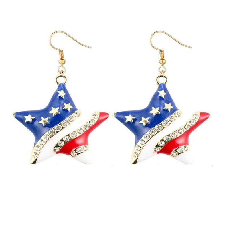 Independence Day Flag Hat, Slippers, Love Earrings, Red, White And Blue Striped Flag Earrings