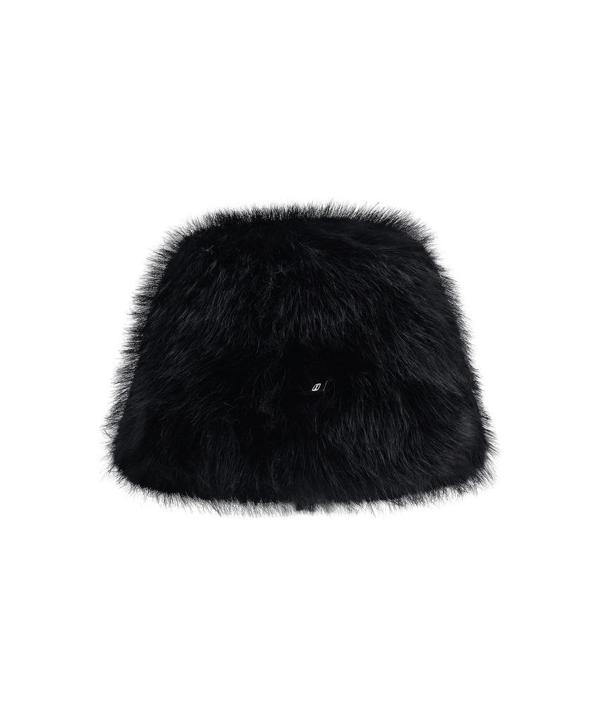 Bajal Va Square Long Label Two-Tone Fur Bucket Hat Black