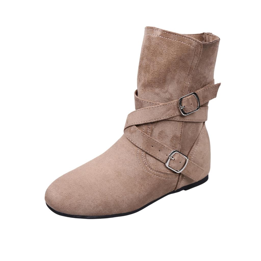 Versatile buckle belt heightening in the pile, autumn and winter brown short boots, women's retro matte new fashion boots