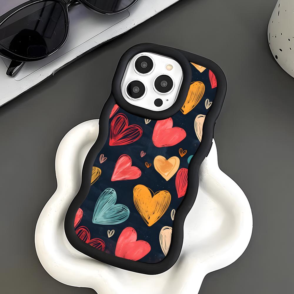 Y2K Leuchtende Herzen Wellige Kante TPU Handyhülle für iPhone 17 16 15 14 13 12 11 Air Pro Max Plus Buntes Cover