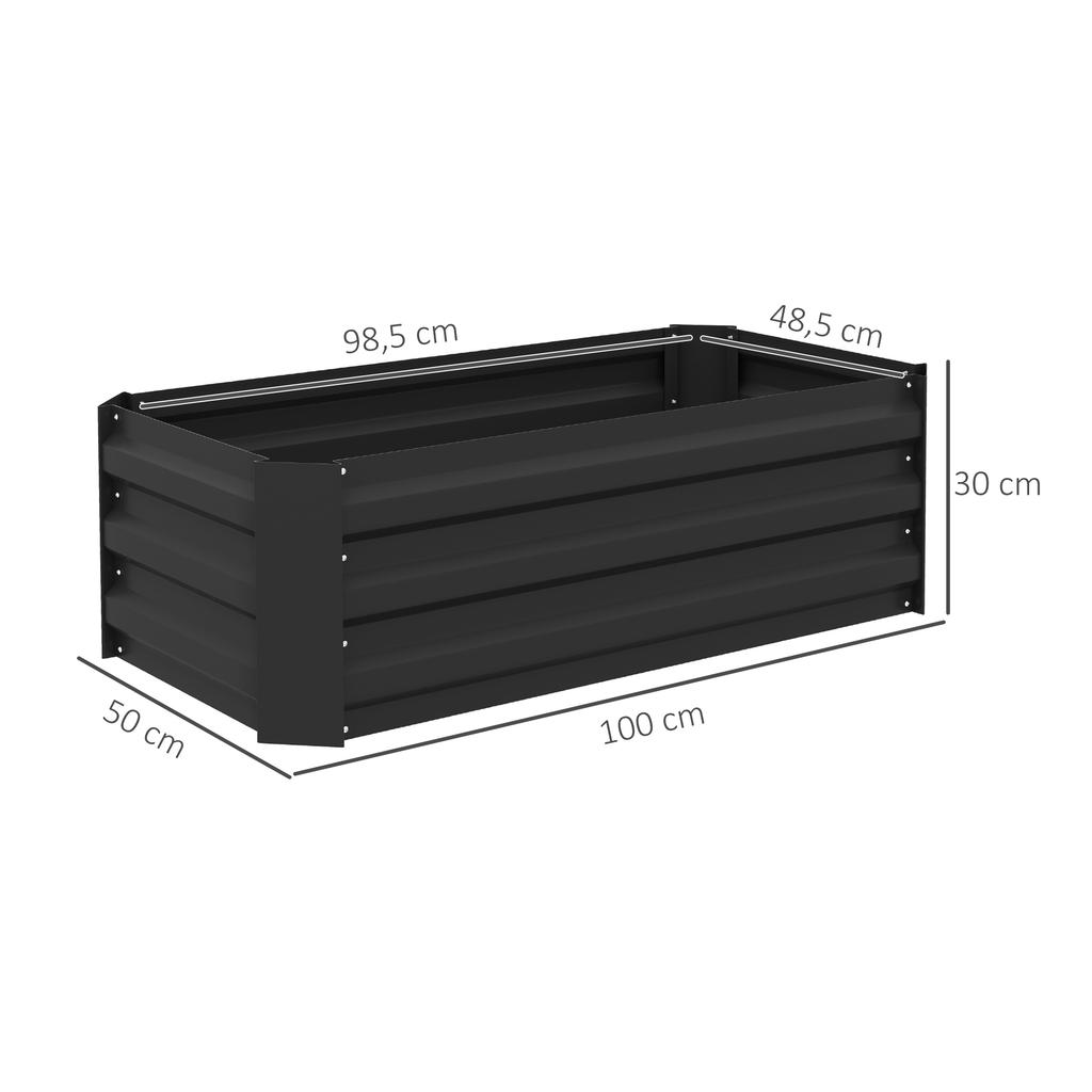 Set of 2 Garden Raised Beds Dim. 100L x 50W x 30H cm - Corrugated Steel Sheet Black