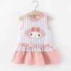 Girls Summer Striped Patchwork Dress with Cute Doll Print