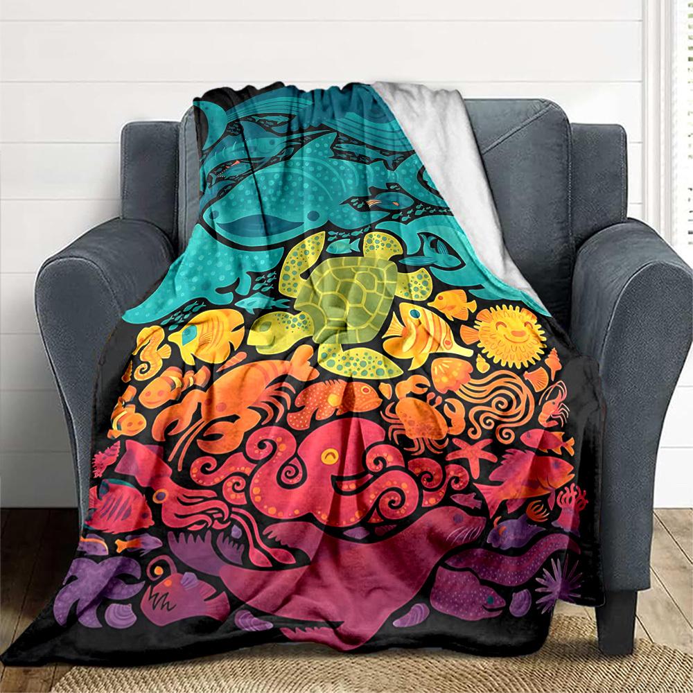 1 Stück Meeresleben-Print-Decke   Leichte Flanell-Kuscheldecke für Sofa, Bett, Wohnzimmer, Büro, Reisen im Freien, Camping