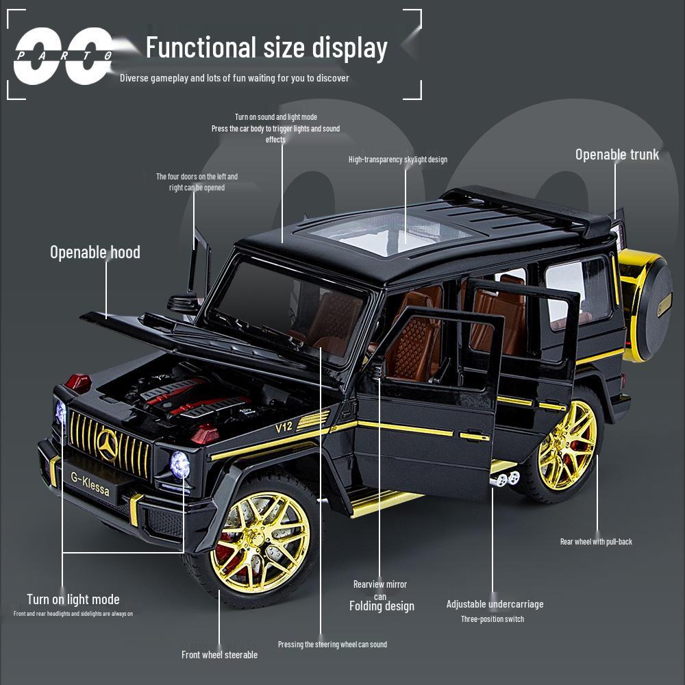 1:24 G63 Alloy Off-Road Toy Car, Six-Doors Open, Light & Sound, Pull-Back Action for Kids