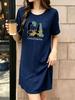 Summer Thin Breathable Printed Mid-Length T-Shirt Dress with California Lettering, Casual Style, Loose Fit, Slimming Lazy Dress