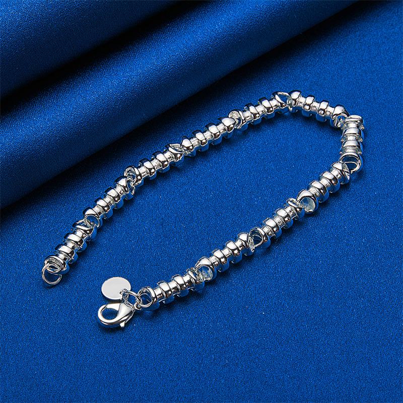 925 Sterling Silver 8-inch Exquisite Bead Bracelet, Fashionable Women's Party Wedding Accessories Jewelry