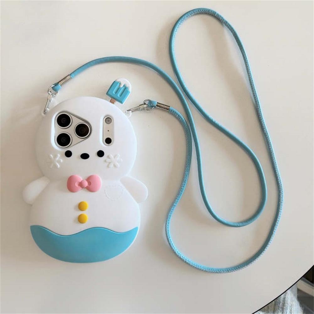 

Kawaii Cartoon Snowman Phone Case For iPhone 17 16 Pro Max 14 15 Pro Cover with Lanyard Soft Silicone Shockproof Protective Case For iPhone 17Pro