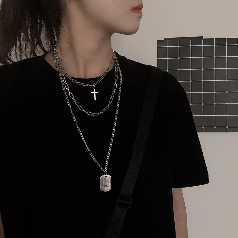 Necklace Men'S Tide Hip Hop Cross Army Brand Multi-Layer Pendant Dancing Diablo Pendant Couple Student Punk
