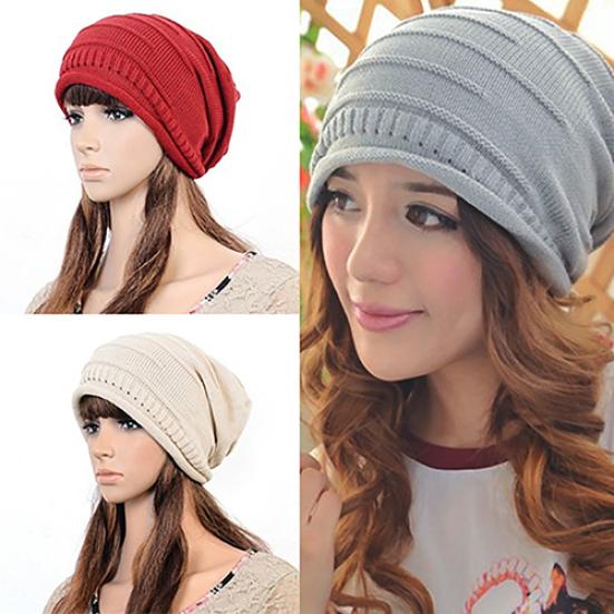 Women Autumn Fashion Hip Hop Cap Winter Warm Casual Pleated Crochet Beanie Hat
