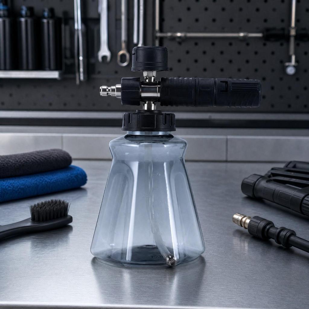 Pressure Washer Foam Dispenser Textured Grip with Translucent Bottle Stainless Steel