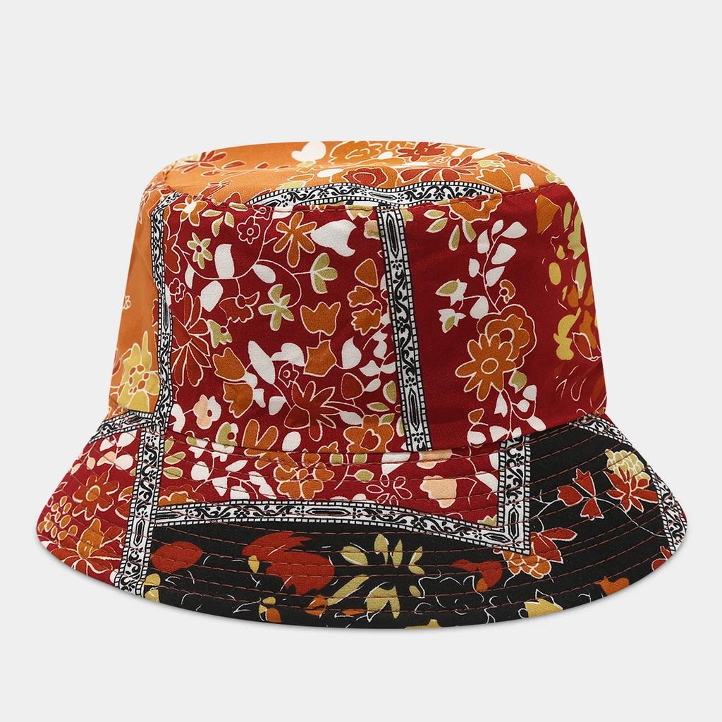 Boho style flower print double side sunscreen fisherman hat women fashionable outdoor sunshade retro sun beach bucket hat