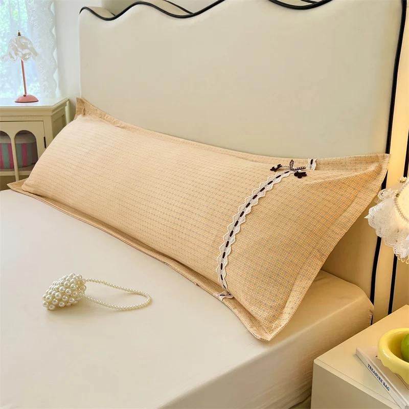 Romantic Bedding Pillowcase 1.2/1.5/1.8 Meters Long Lace Pillows Case Grid Print Bedding for Lovers Wedding Pillows