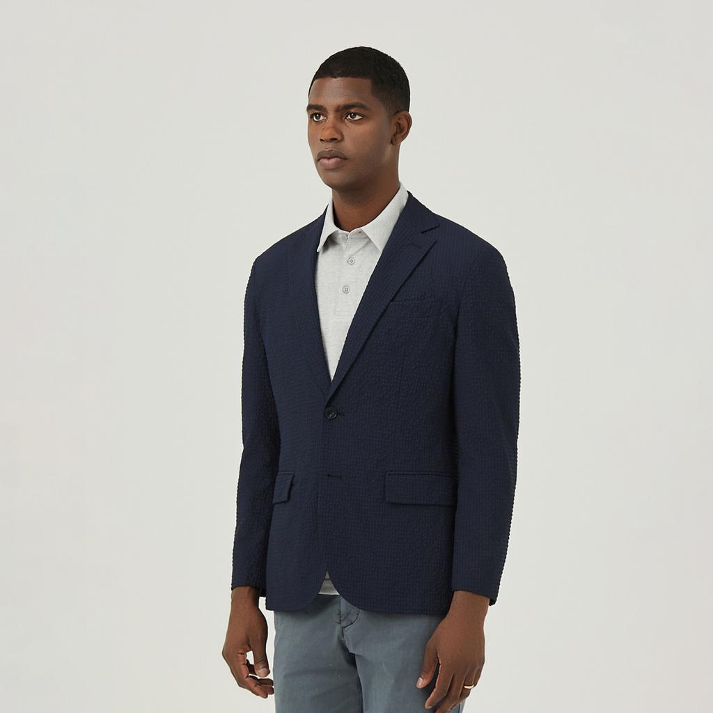 Ferraromilano Lightweight Rib Knit Seersack Jacket Navy (Am0Fozc20449)
