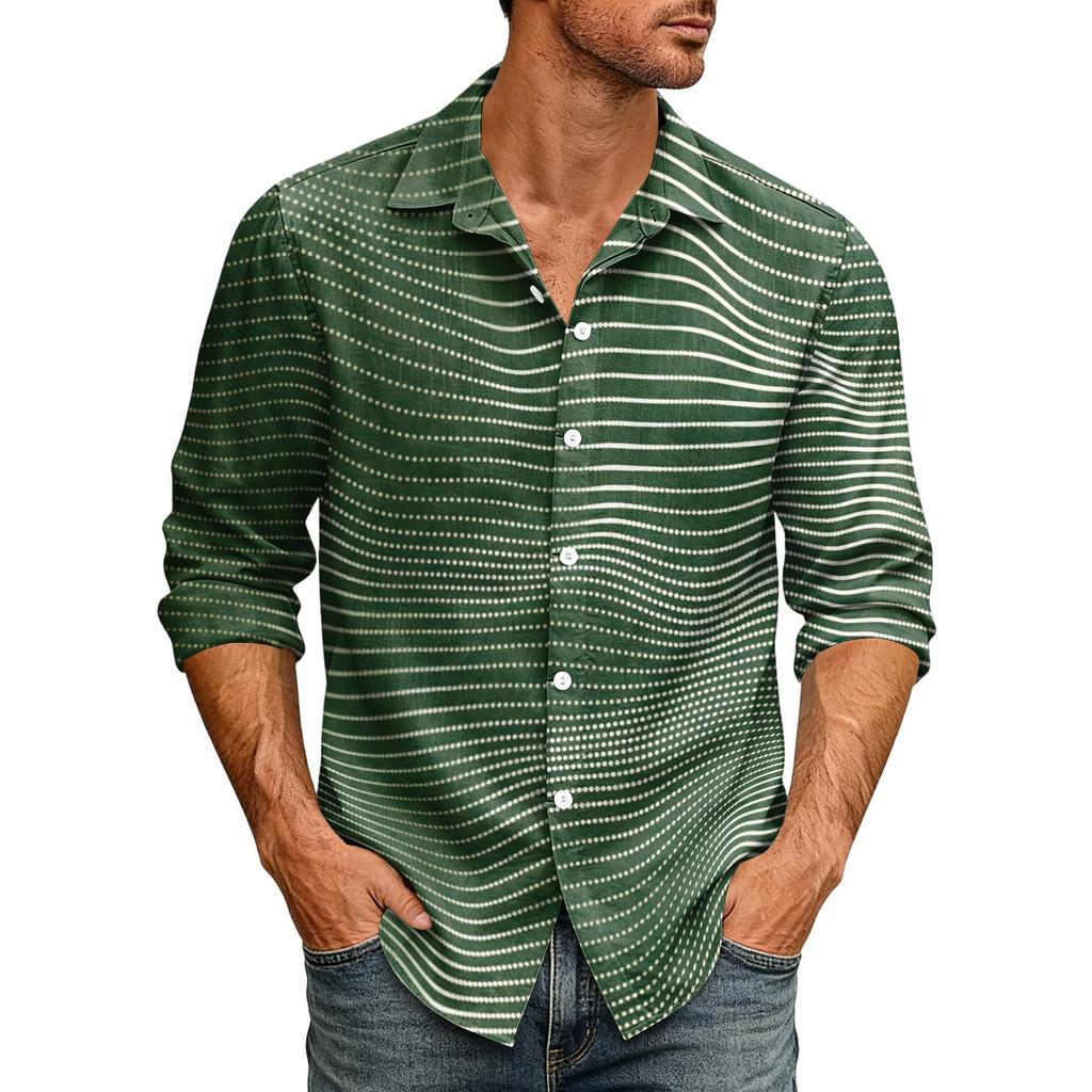Men's Casual Lightweight Long Sleeve Shirt Button Front Cardigan with Stripe Print and Turn Down Collar Suitable for Everyday Wear