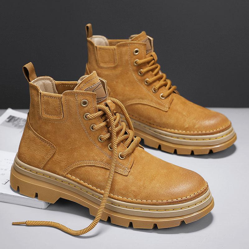 Fashion Men Ankle Boots Platform Leather Boots 2025 Fashion Brown Lace-up Boot High Top Comfortable Casual Shoes Non slip Work Men Boots